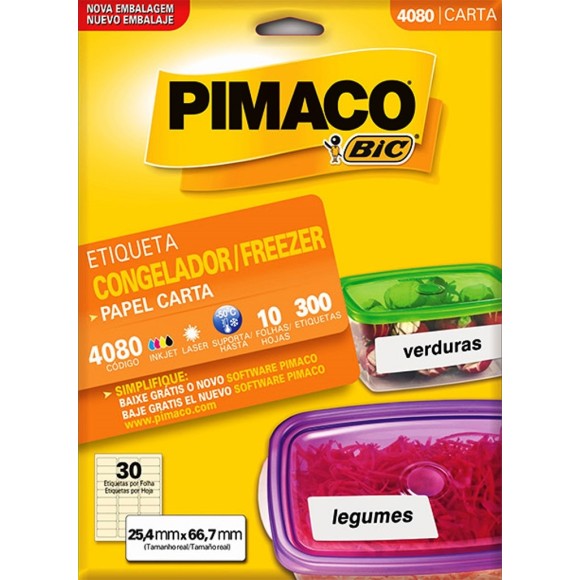 ETIQUETA 4081 CONGELADOR 25,4x101,6MM 10FLS 20 POR FOLHA PIMACO