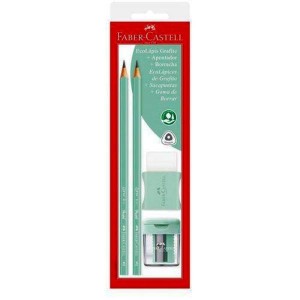 KIT ESCOLAR LÁPIS+APONTADOR+ BORRACHA VERDE PASTEL SM/1205P FABER CASTELL