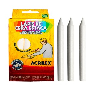 LÁPIS DE CERA ESTACA BRANCO 519 COM 12 UNIDADES ACRILEX