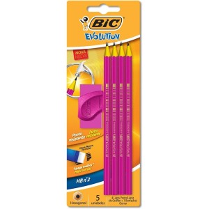 KIT ESCOLAR 4 LÁPIS + BORRACHA ROSA 9308131 BIC