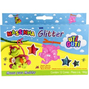 MASSA DE MODELAR COM GLITER 12 CORES  UTI GUTI