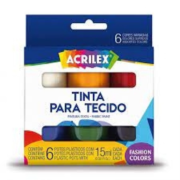 TINTA PARA TECIDO COM 6 CORES ACRILEX