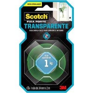 FITA ADESIVA 24MM X 2M DUPLA FACE FIXA FORTE TRANSPARENTE SCOTCH 3M