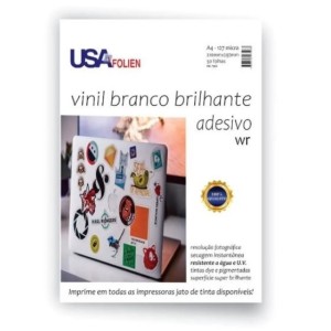 VINIL BRANCO BRILHANTE ADESIVO JATO DE TINTA COM 10 FOLHAS USAFOLIEN