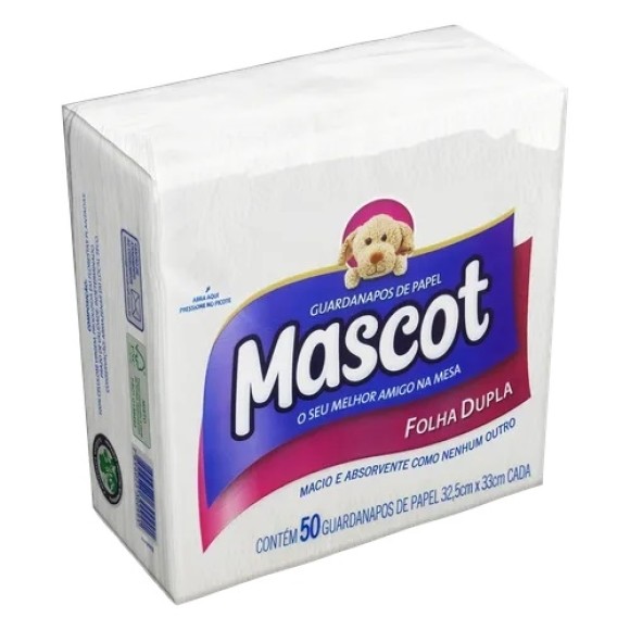 GUARDANAPO BRANCO 32,5X33 CM FOLHA DUPLA C/50 UNIDADES MASCOT