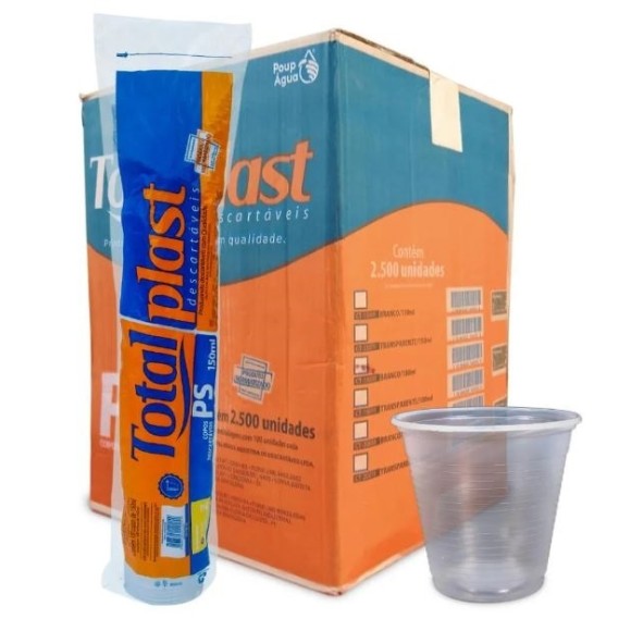 COPO PLÁSTICO DESCARTÁVEL 150ML TRANSPARENTE CAIXA C/2500 TOTALPLAST