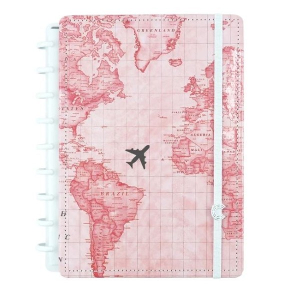 CADERNO INTELIGENTE MÉDIO BY GO CASE MAPA MUNDI ROSA