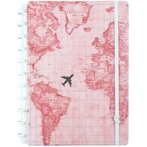 CADERNO INTELIGENTE GRANDE BY GOCASE MAPA MUNDI ROSA