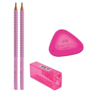 KIT ESCOLAR 2 LÁPIS PRETO+APONTADOR+BORRACHA ROSA FABER CASTELL