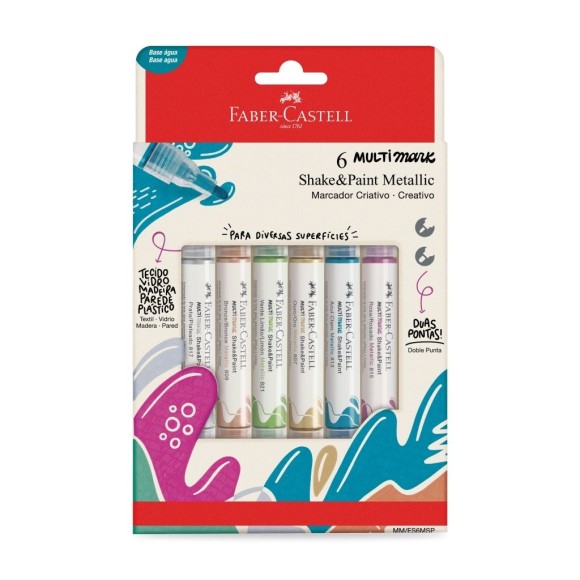 MARCADOR MULTIMARKER 2 PONTAS 6 CORES METALLIC FABER CASTELL
