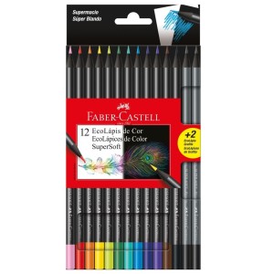 LÁPIS 12 CORES+2 LÁPIS PRETO GRAFITE SUPERSOFT FABER CASTELL