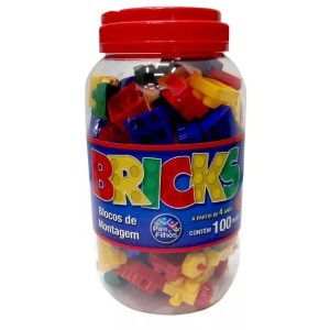 BLOCOS DE MONTAR POTE COM 100 PEÇAS PLÁSTICAS PAIS & FILHOS