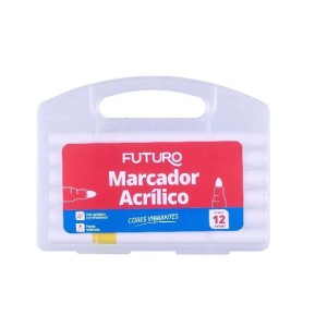 CANETA MARCADOR ACRÍLICO VIDRO, MADEIRA, METAL 12 CORES FUTURO