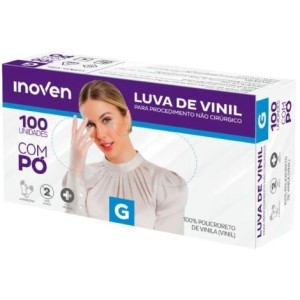 LUVA DE VINIL G COM PÓ CAIXA C/100 UNIDDAES INOVEN