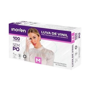 LUVA DE VINIL M SEM PÓ CAIXA C/100 UNIDADES INOVEN