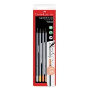 LÁPIS PRETO GRAFITE SUPERSOFT GLAM CARTELA C/4 UNIDADES FABER CASTELL