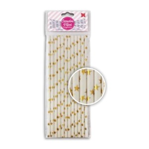 CANUDO DE PAPEL BRANCO E OURO METÁLICO - ESTRELINHAS 6MMx200MM C/12 UNIDADES 4332 MAKE