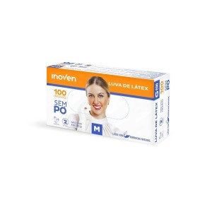 LUVA DE LÁTEX M SEM PÓ NÃO CIRURGICA CAIXA C/100 UNIDADES INOVEN 
